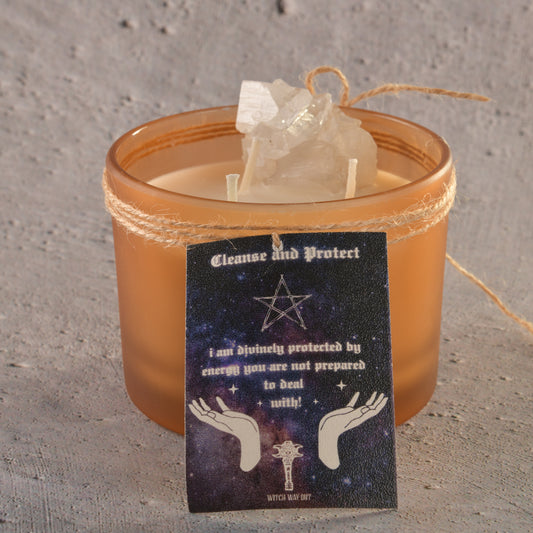 Real Supremely Cleansing and Healing Apophyllite Intention Candle with the scent of mandarin