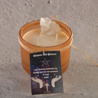 Real Supremely Cleansing and Healing Apophyllite Intention Candle with the scent of mandarin