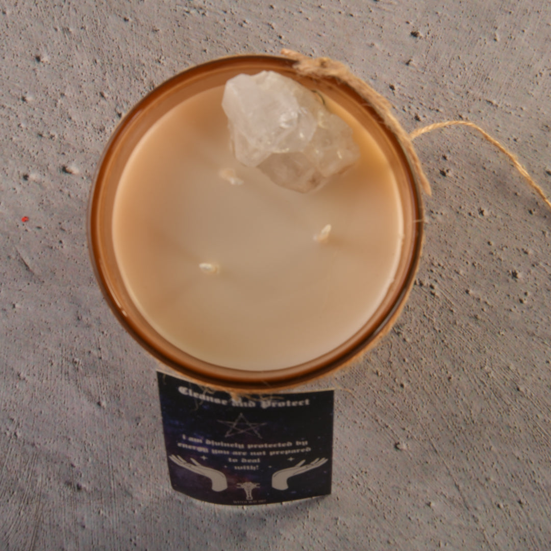 Real Supremely Cleansing and Healing Apophyllite Intention Candle with the scent of mandarin