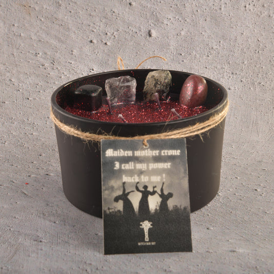 Real The Ever Mysterious and Properties of Divination of the Crystals, Black Obsidian, Cear Quartz,Moonstone and Strawberry Quarts- Power and Protection Intention Candle with scents of vanilla