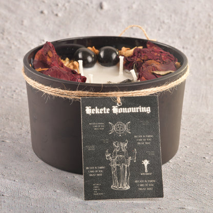 Real Hekate Honouring Crystal and Rose Intention Candle Infused with the Mysterious Powers of Smokey Quartz and Dried Rose Buds - Hekate is calling you ! with scents of rose