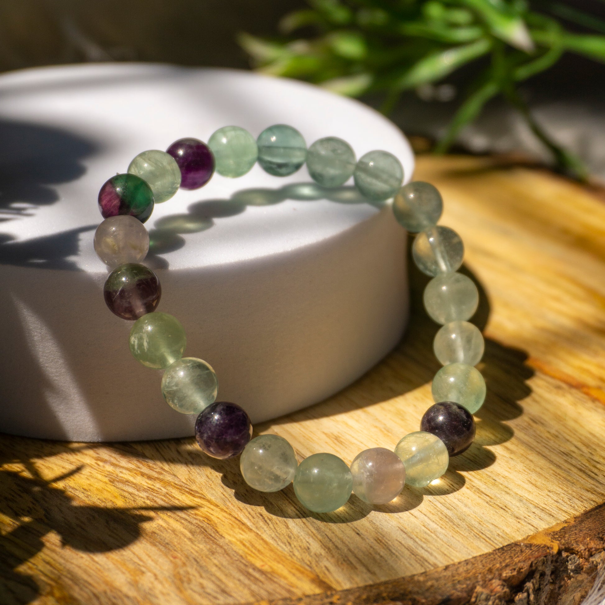 Fluorite Crystal and Stone Bead Bracelet Jewellery 8mm