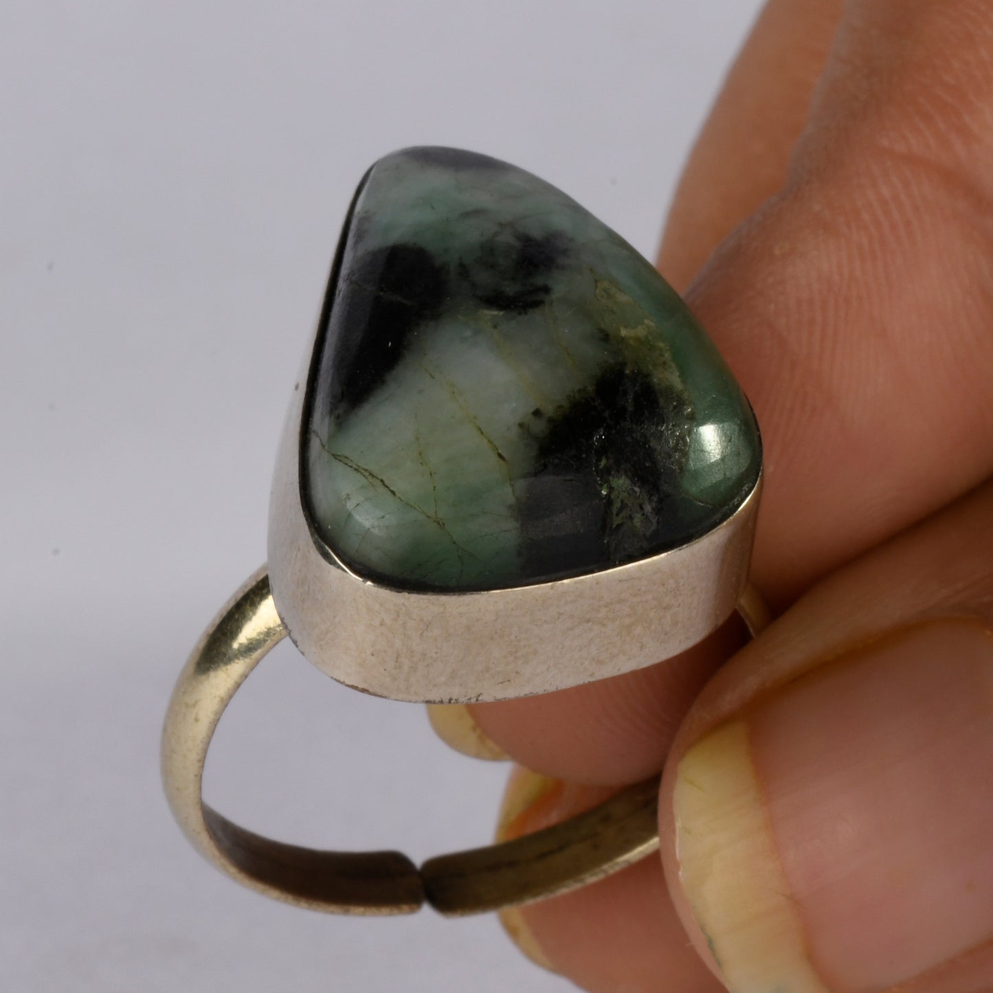 Real Emerald Cabachon Crystal and Stone Ring Jewellery