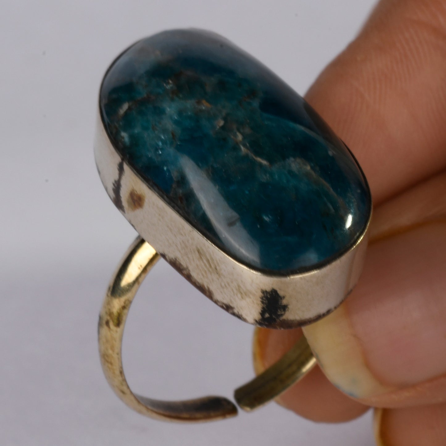 Real Blue Apatite Crystal and Stone Ring Jewellery