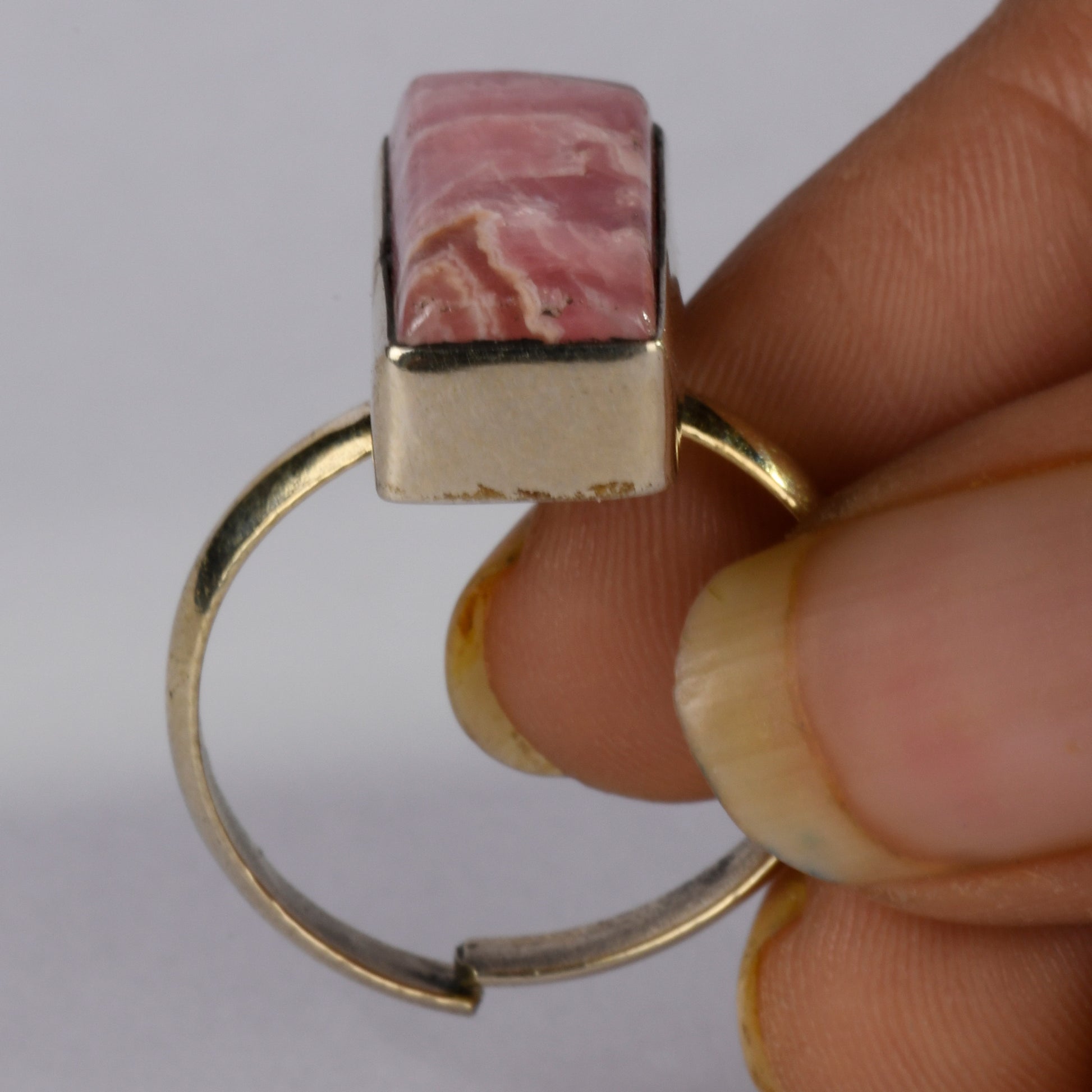 Real Rhodochrosite Crystal and Stone Ring Jewellery