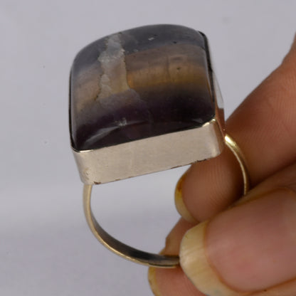 Real Multi Fluorite Crystal and Stone Ring Jewellery