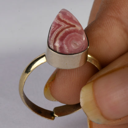 Real Rhodochrosite Crystal and Stone Ring Jewellery