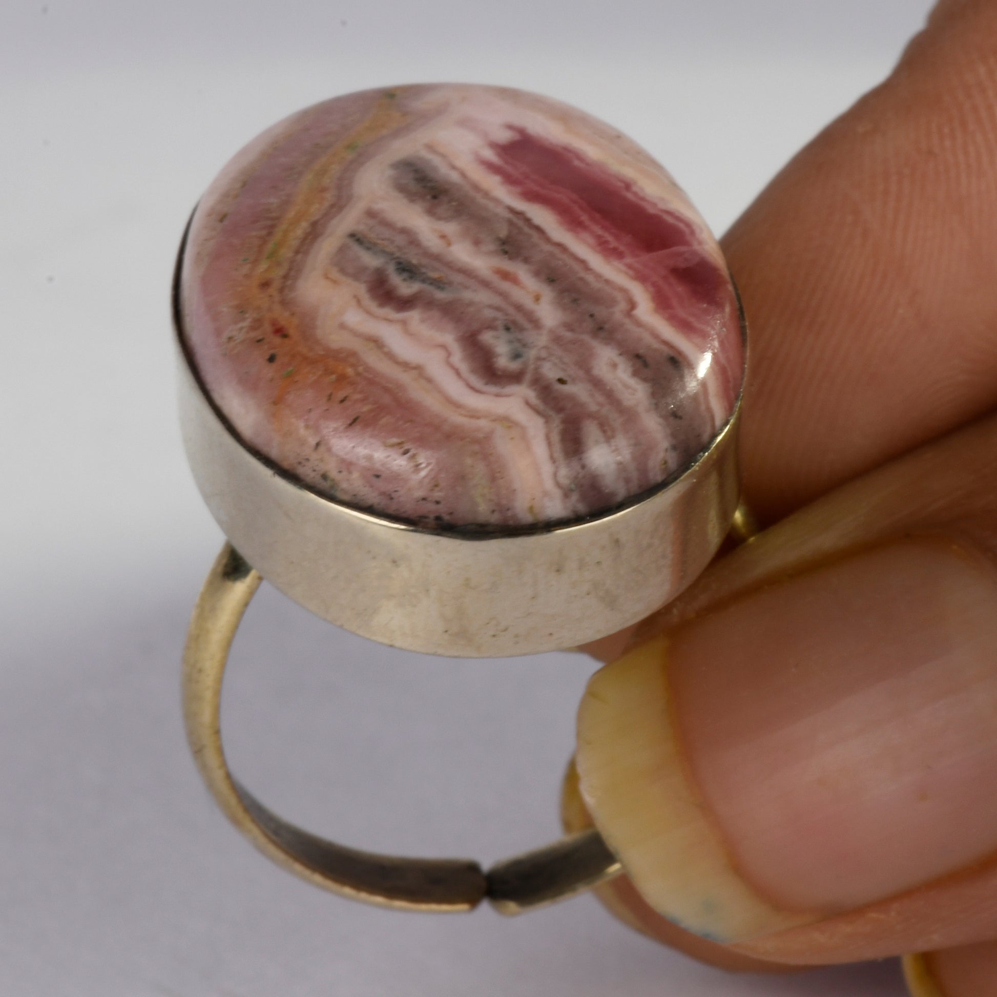 Real Rhodochrosite Crystal and Stone Ring Jewellery