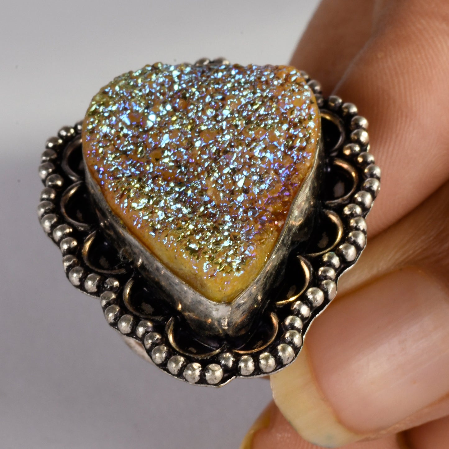 Real Druzy Agate Crystal and Stone Ring Jewellery