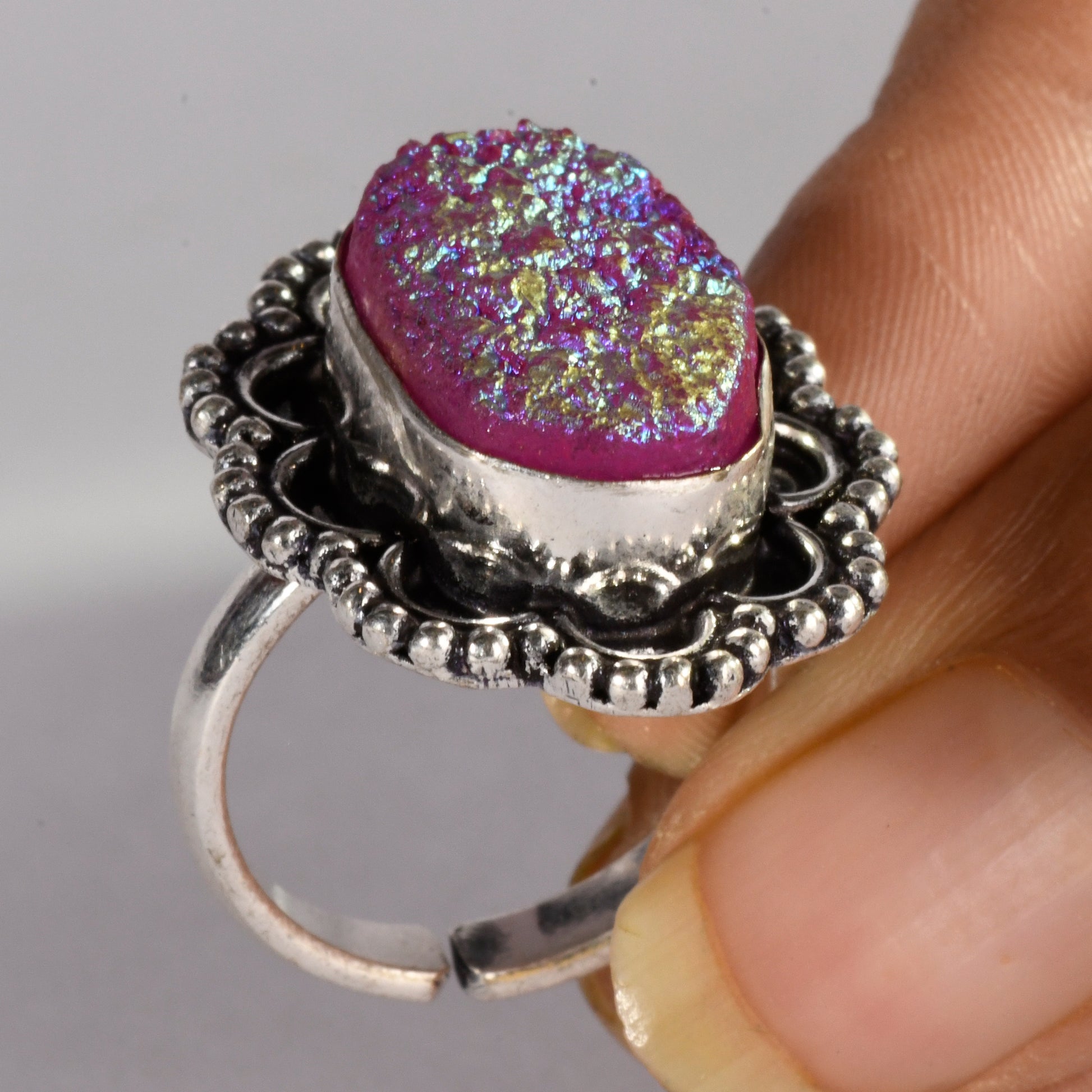 Real Druzy Agate Crystal and Stone Ring Jewellery