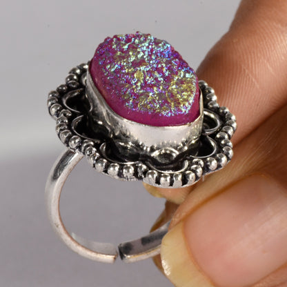 Real Druzy Agate Crystal and Stone Ring Jewellery