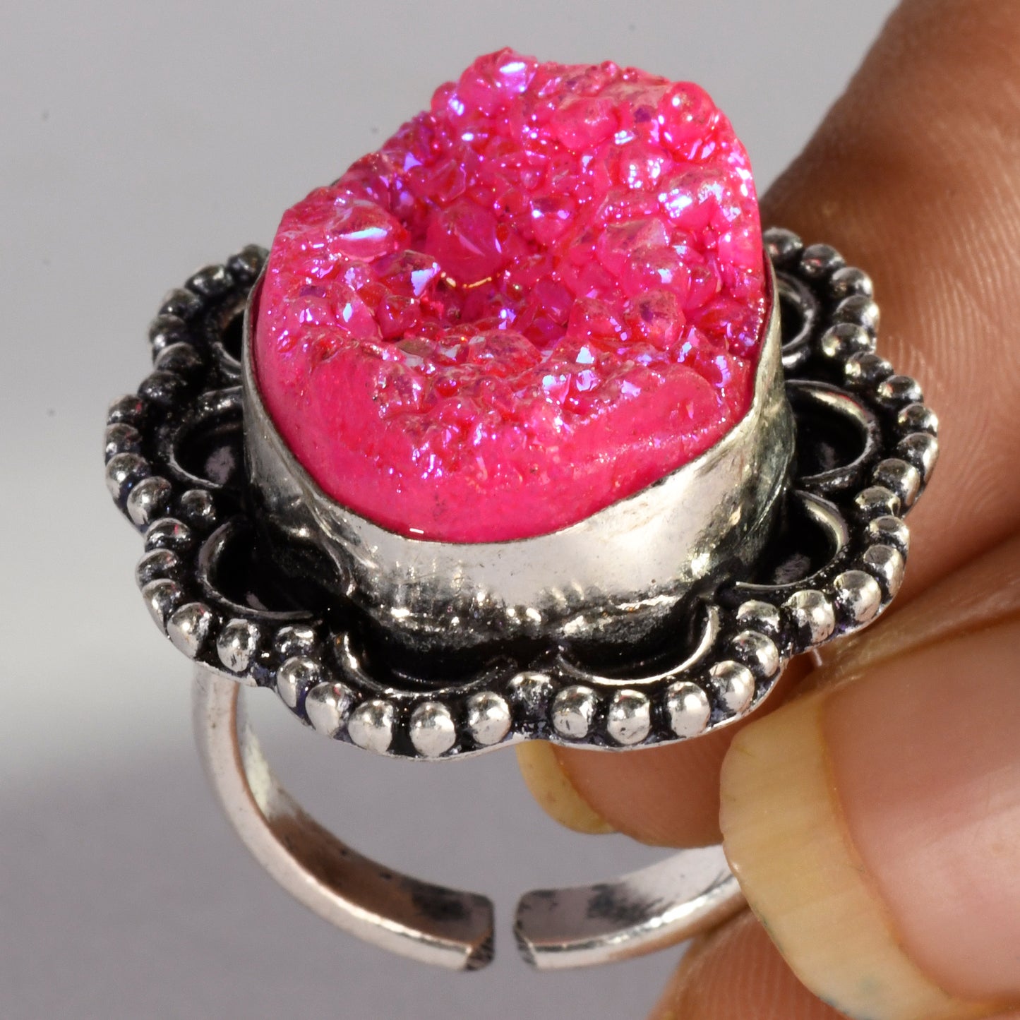 Real Druzy Agate Crystal and Stone Ring Jewellery