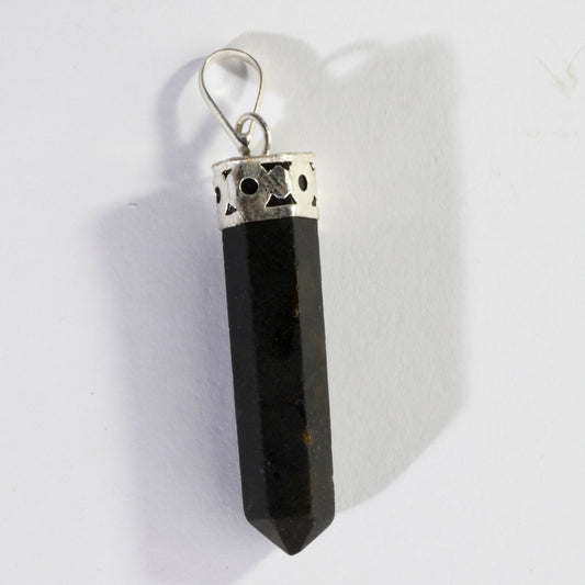 Real Black Tourmaline Crystal and Stone Necklace Point Pendant Jewellery