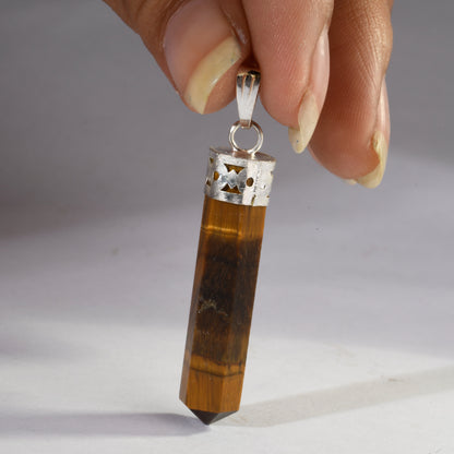 Real Tiger'S Eye Crystal and Stone Necklace Point Pendant Jewellery