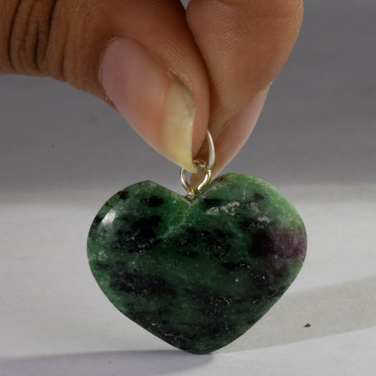 Real Ruby Zoisite Mini Crystal and Stone Necklace Heart Shaped Pendant Jewellery