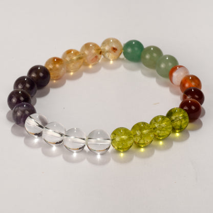 Real Creativity for Performers Crystal and Stone Combination Bracelet Jewellery 8mm - red carnelian, citrine, clear quartz, amethyst, green Aventurine, periodot, Creative joy and flow of intuitive downloads!!