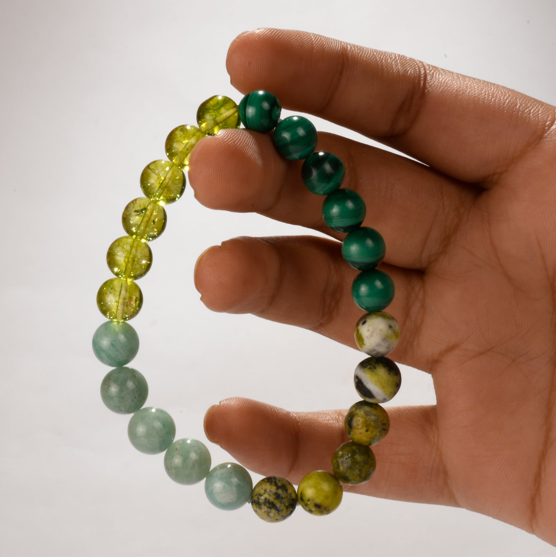 Real Getting rid of writers block Crystal and Stone Combination Bracelet Jewellery 8mm - peridot, Amazonite, serpentine, malachite)
