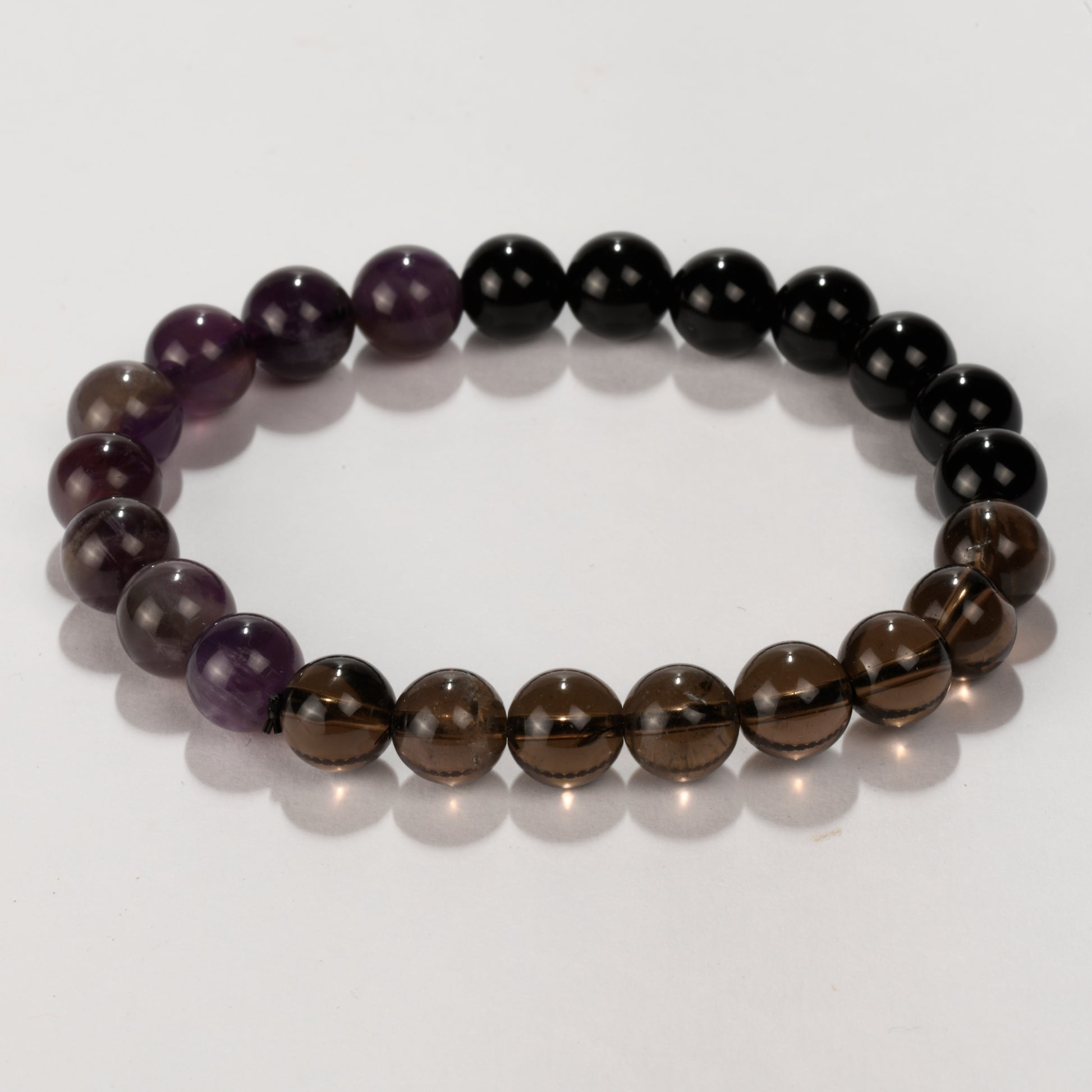 Real Traveling and Exploring Crystal and Stone Combination Bracelet Jewellery 8mm-  (heal your inner world) - Black Onyx, Smokey Quartz, Amethyst - Travel within and Travel the world, Understand and work on your own ambitions!