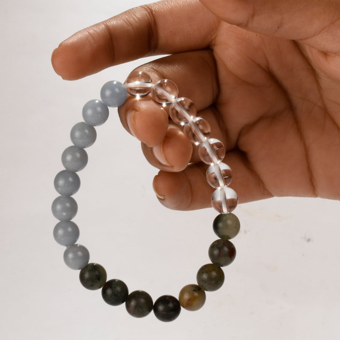 Real Healing Crystal and Stone Bead Bracelet Jewellery 8mm - Blood stone, clear quartz, angelite)
Call in your angels, Working on healing consistently!
