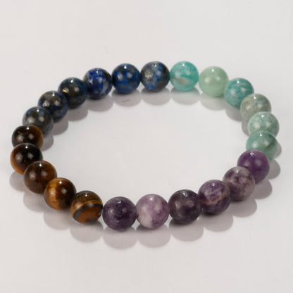 Real Confidence Crystal and Stone Combination Bracelet Jewellery 8mm - lapis lazuli, lepidolite, Amazonite, tiger eye- flowing with the universe,success and bold forward movement!