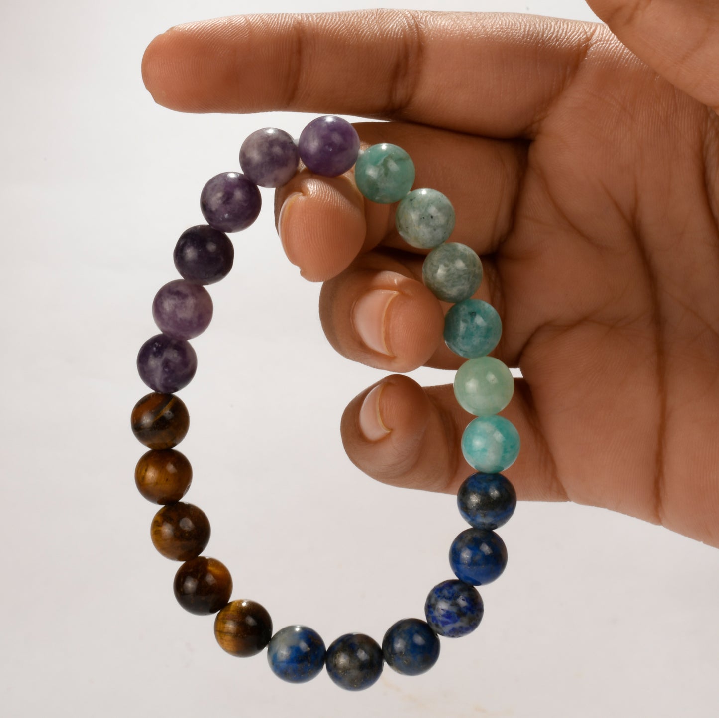 Real Confidence Crystal and Stone Combination Bracelet Jewellery 8mm - lapis lazuli, lepidolite, Amazonite, tiger eye- flowing with the universe,success and bold forward movement!