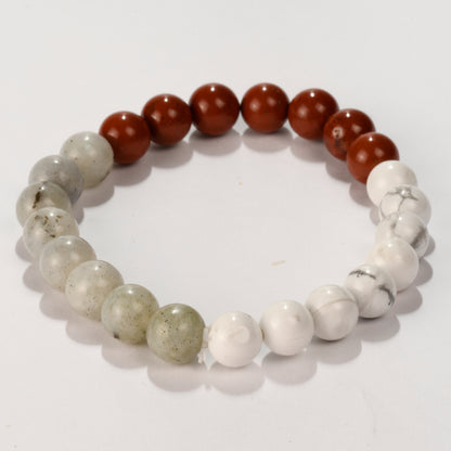 Real Peace Crystal and Stone Combination Bracelet Jewellery 8mm - Howlite, Rainbow Moonstone, Red Jasper , Release Stress and Anxiety, shadow work,boost to follow routine and discipline !