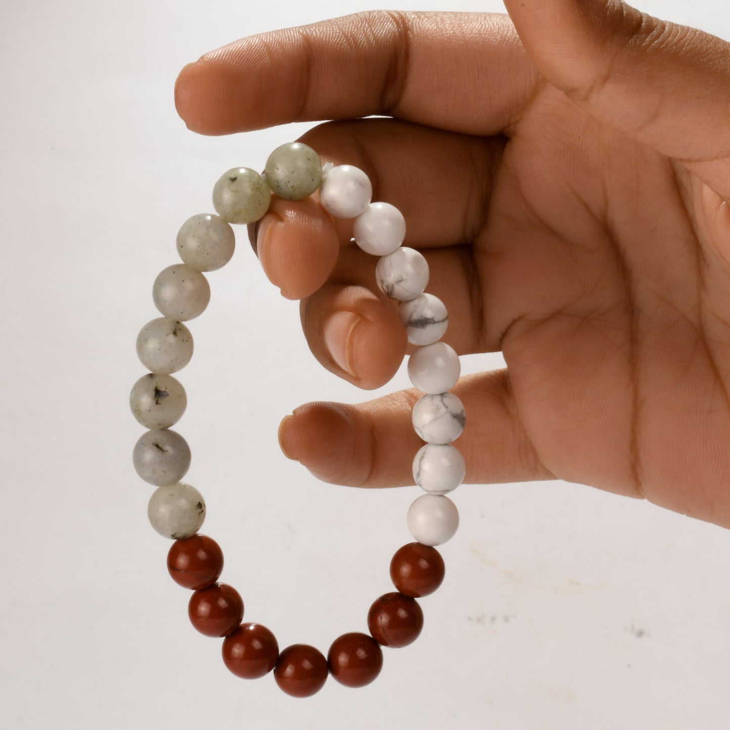 Real Peace Crystal and Stone Combination Bracelet Jewellery 8mm - Howlite, Rainbow Moonstone, Red Jasper , Release Stress and Anxiety, shadow work,boost to follow routine and discipline !