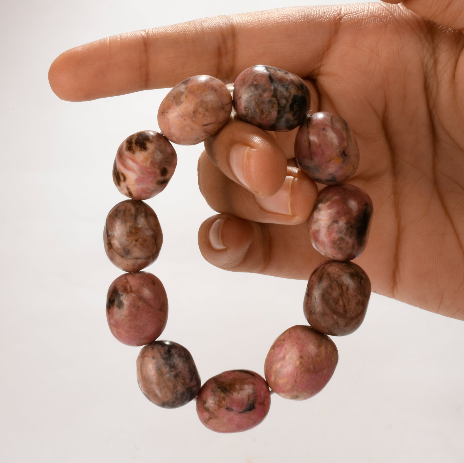 Real Rhodonite Crystal and Stone Tumble Bracelet Jewellery