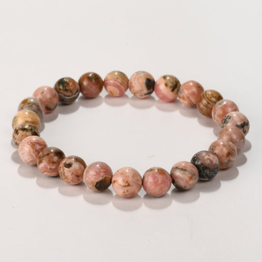 Real Rhodochrosite Crystal and Stone Bead Bracelet Jewellery 8mm