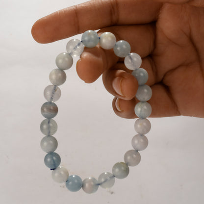 Real Aquamarine Crystal and Stone Bead Bracelet Jewellery 8mm