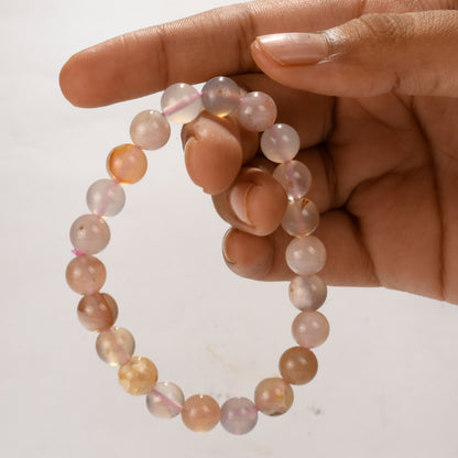 Real Flower Agate Crystal and Stone Bead Bracelet Jewellery 8mm