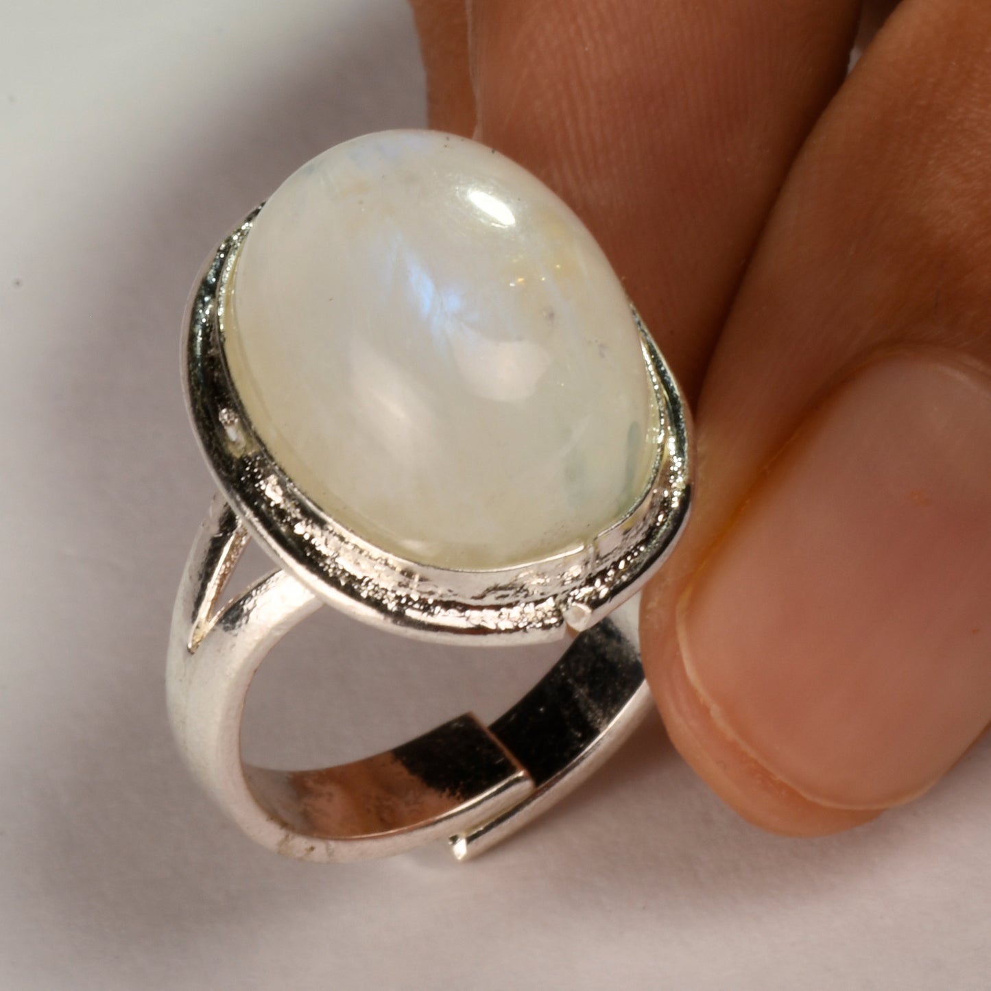 Real Rainbow Moonstone Crystal and Stone Ring Jewellery