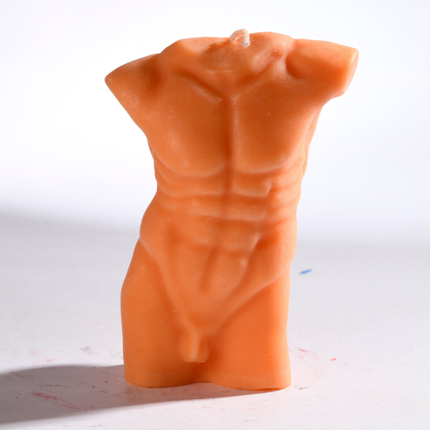 Real Realistic Male Torso Muscular Fit Figure Candle Orange