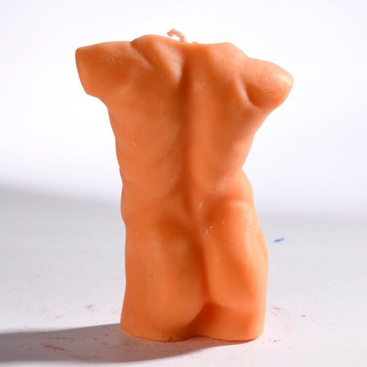 Real Realistic Male Torso Muscular Fit Figure Candle Orange