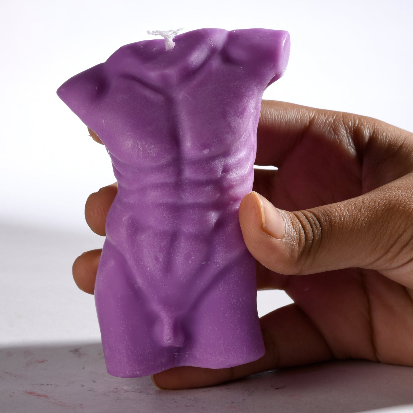 Real Realistic Male Torso Muscular Fit Figure Candle Purple