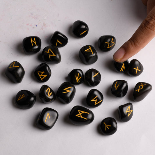 Real Black Agate Runes Set