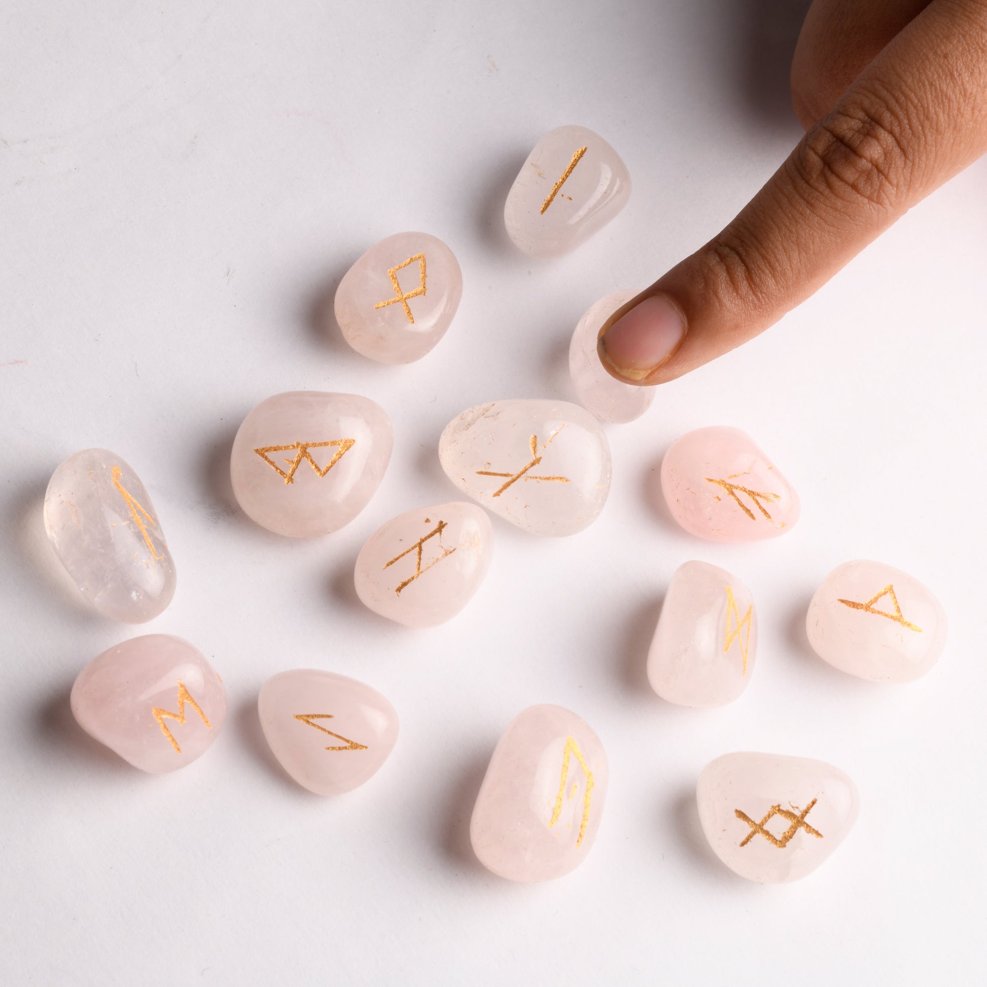 Real Rose Quartz Runes Set