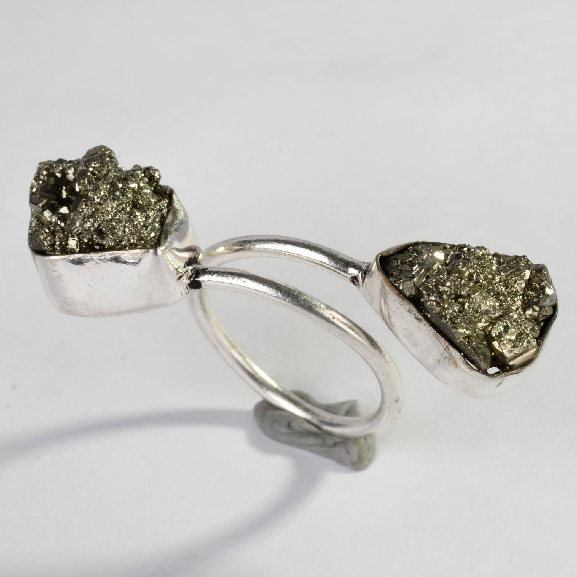 Real Pyrite Double Stud Crystal and Stone Ring Jewellery