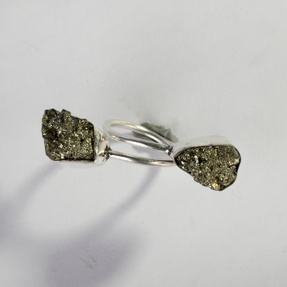 Real Pyrite Double Stud Crystal and Stone Ring Jewellery