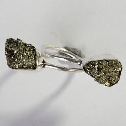 Real Pyrite Double Stud Crystal and Stone Ring Jewellery