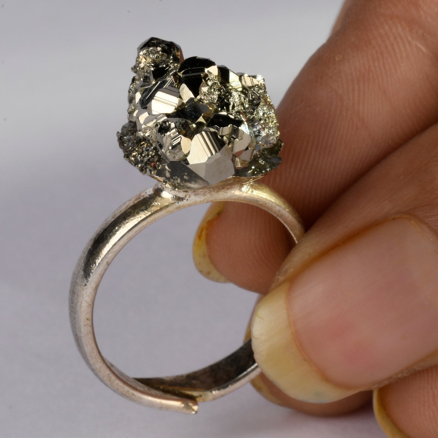 Real Pyrite Single Stud Crystal and Stone Ring Jewellery