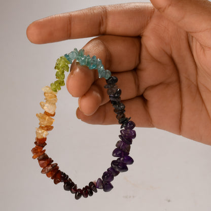 Real Seven Chakra Crystal and Stone Chip Bracelet Jewellery