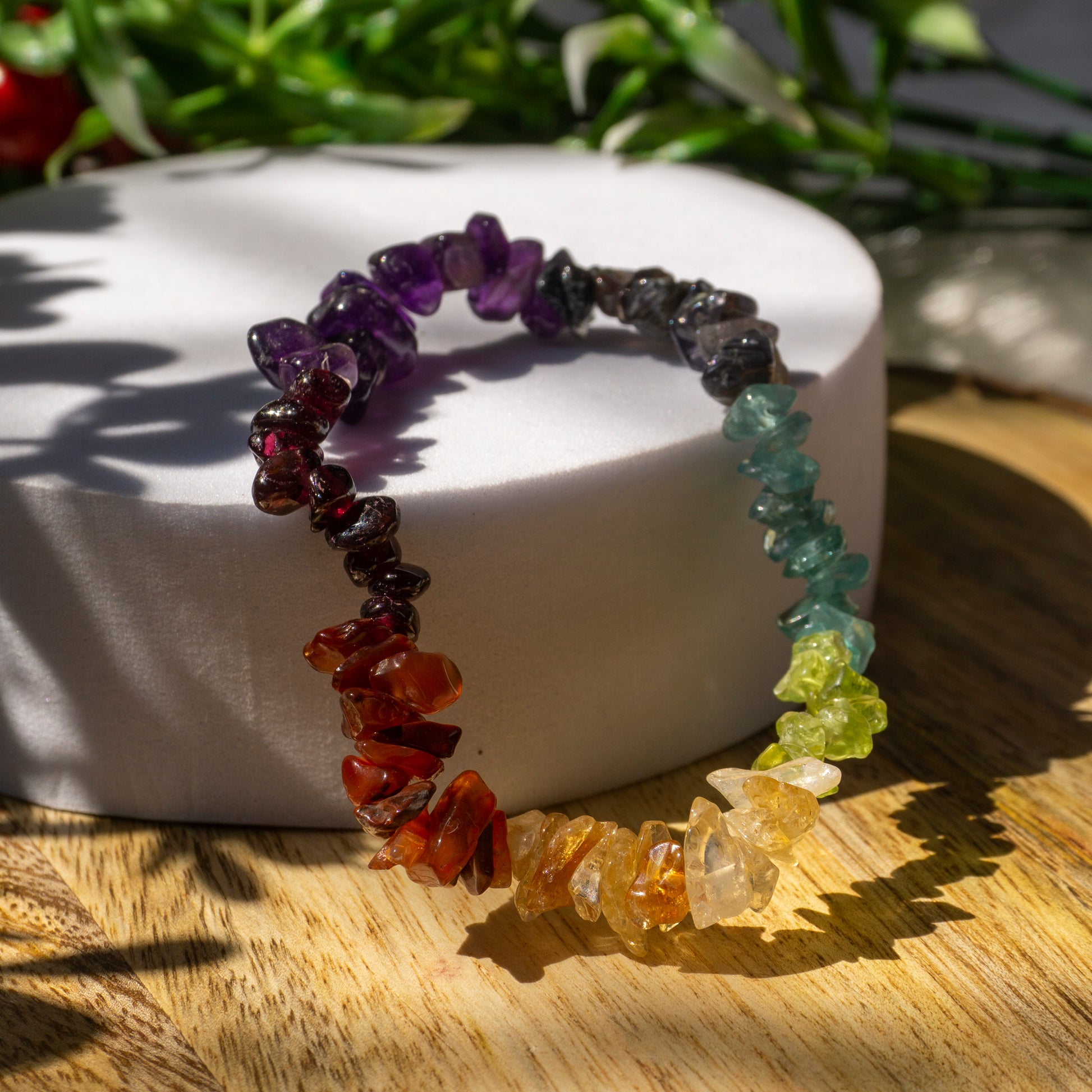 Seven Chakra Crystal and Stone Chip Bracelet Jewellery