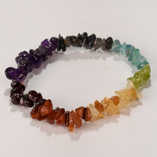 Real Seven Chakra Crystal and Stone Chip Bracelet Jewellery