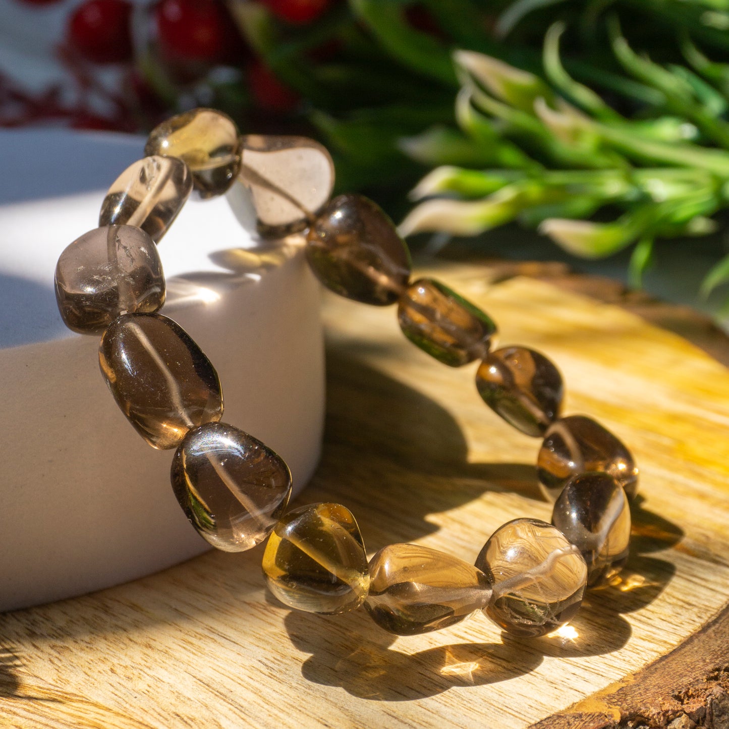 Smokey Quartz Crystal and Stone Tumble Bracelet Jewellery