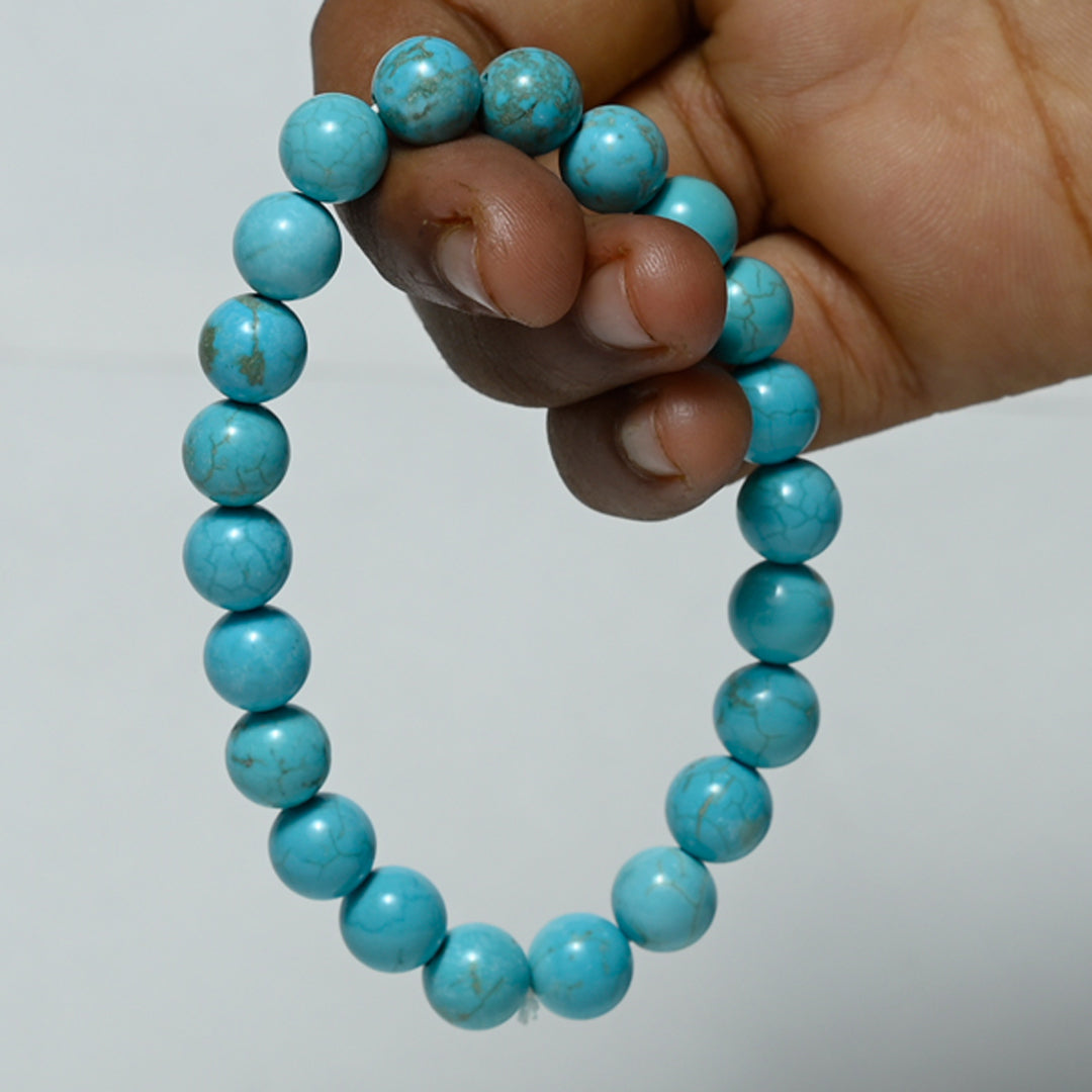 Real Turquoise Crystal and Stone Bead Bracelet Jewellery 8mm